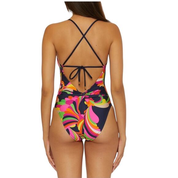 NWT! Trina Turk Poolside Swirl One Piece Gold Accents Swimsuit - Size 6 - Picture 2 of 10
